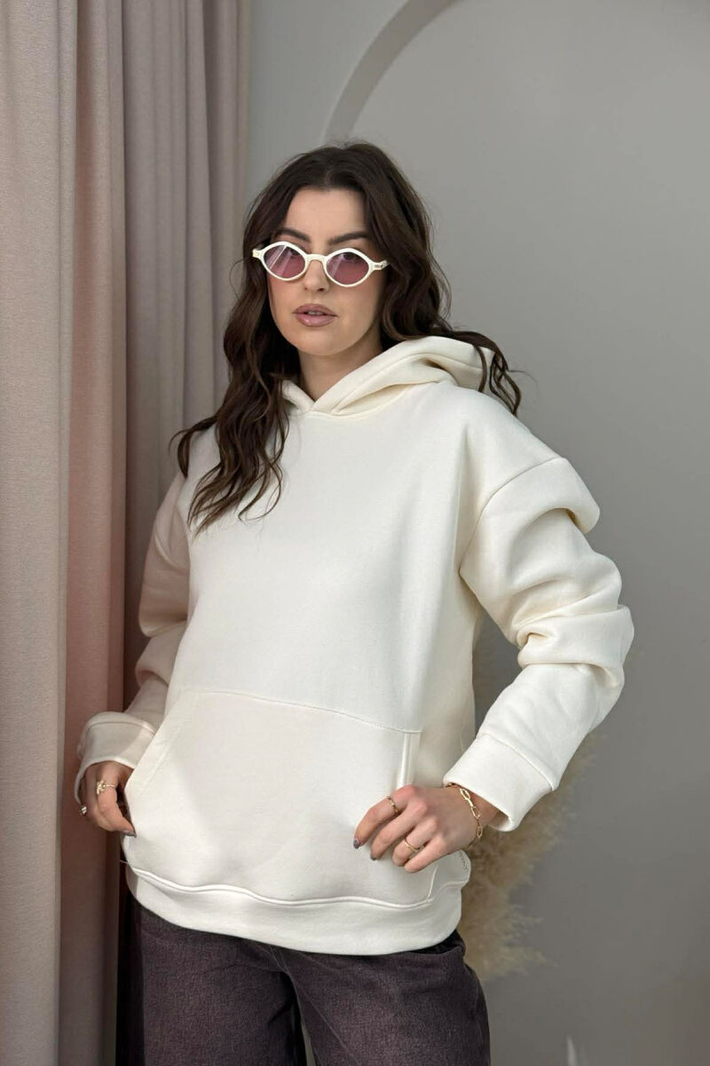 HOODIE NJE NGJYRESHE ME PUSH PER FEMRA NE NGJYRE KREM - 1