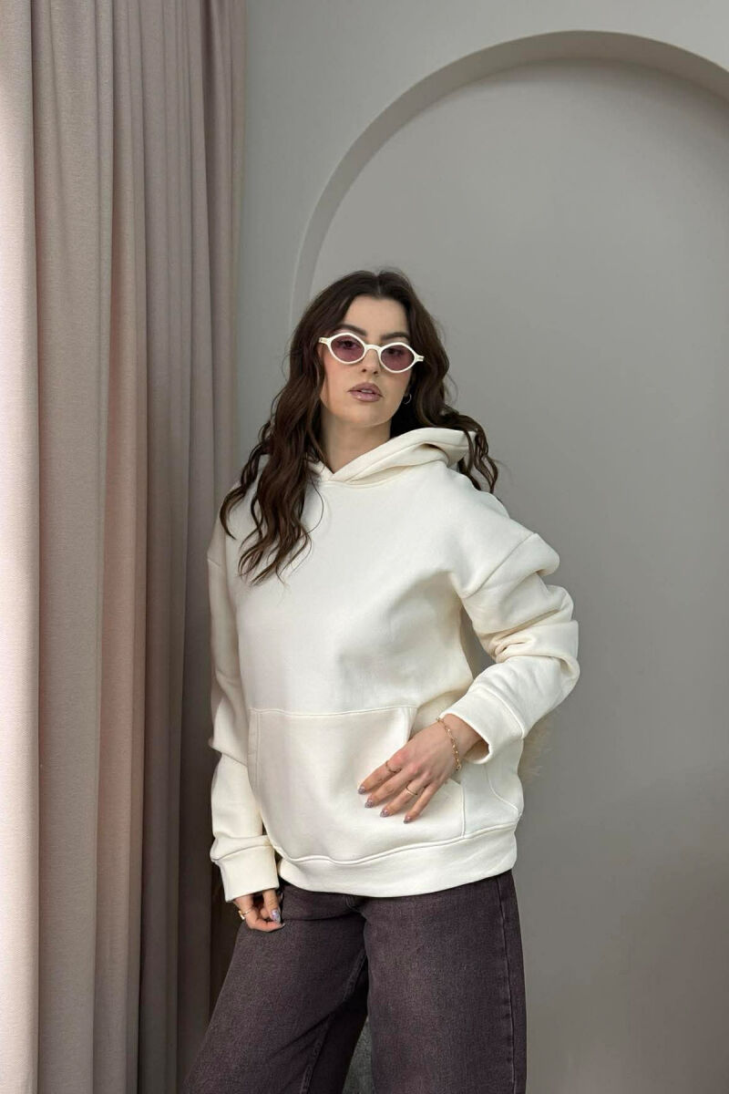 HOODIE NJE NGJYRESHE ME PUSH PER FEMRA NE NGJYRE KREM - 3