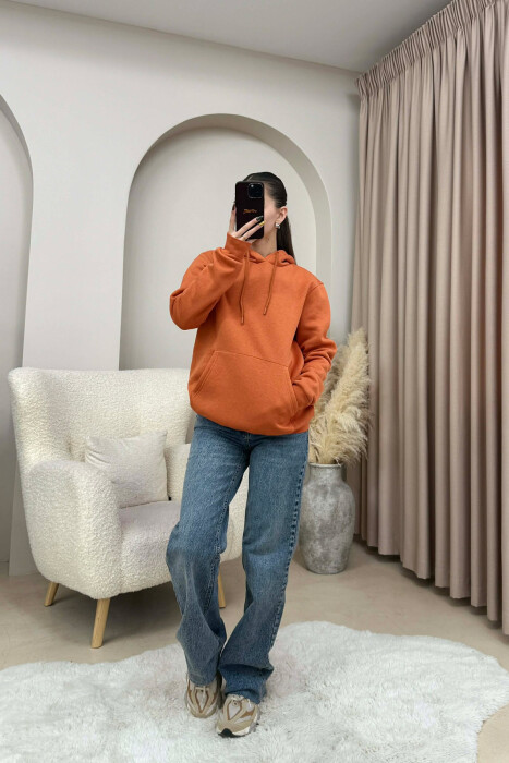 HOODIE NJE NGJYRESHE ME PUSH PER FEMRA NE NGJYRE PORTOKALLI - 1
