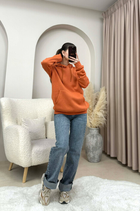 HOODIE NJE NGJYRESHE ME PUSH PER FEMRA NE NGJYRE PORTOKALLI - 2