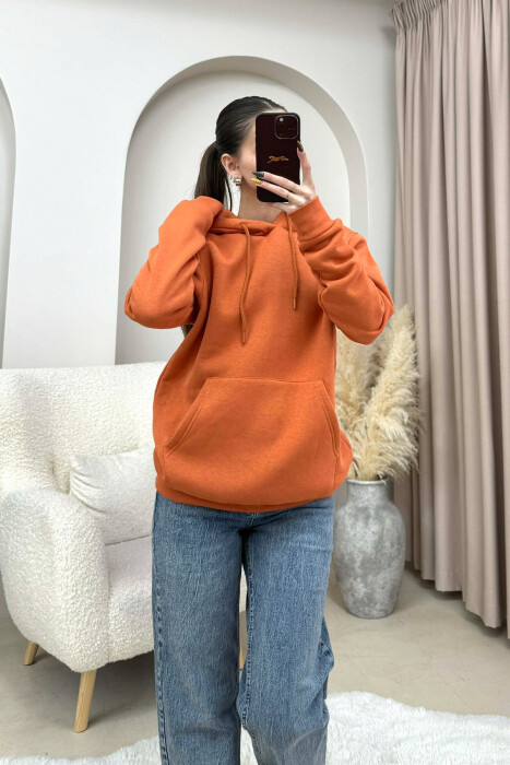 HOODIE NJE NGJYRESHE ME PUSH PER FEMRA NE NGJYRE PORTOKALLI - 3