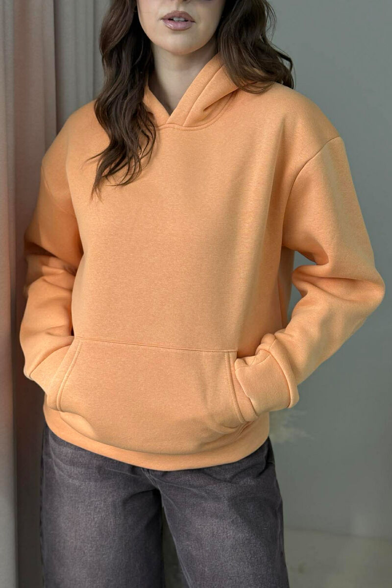 HOODIE NJE NGJYRESHE ME PUSH PER FEMRA NE NGJYRE PORTOKALLI - 3
