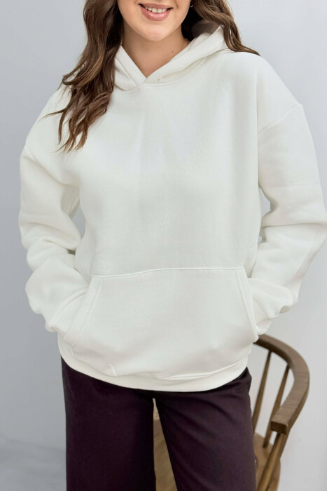 HOODIE NJE NGJYRESHE ME PUSH PER FEMRA NE NGJYRE TE BARDHE - 4