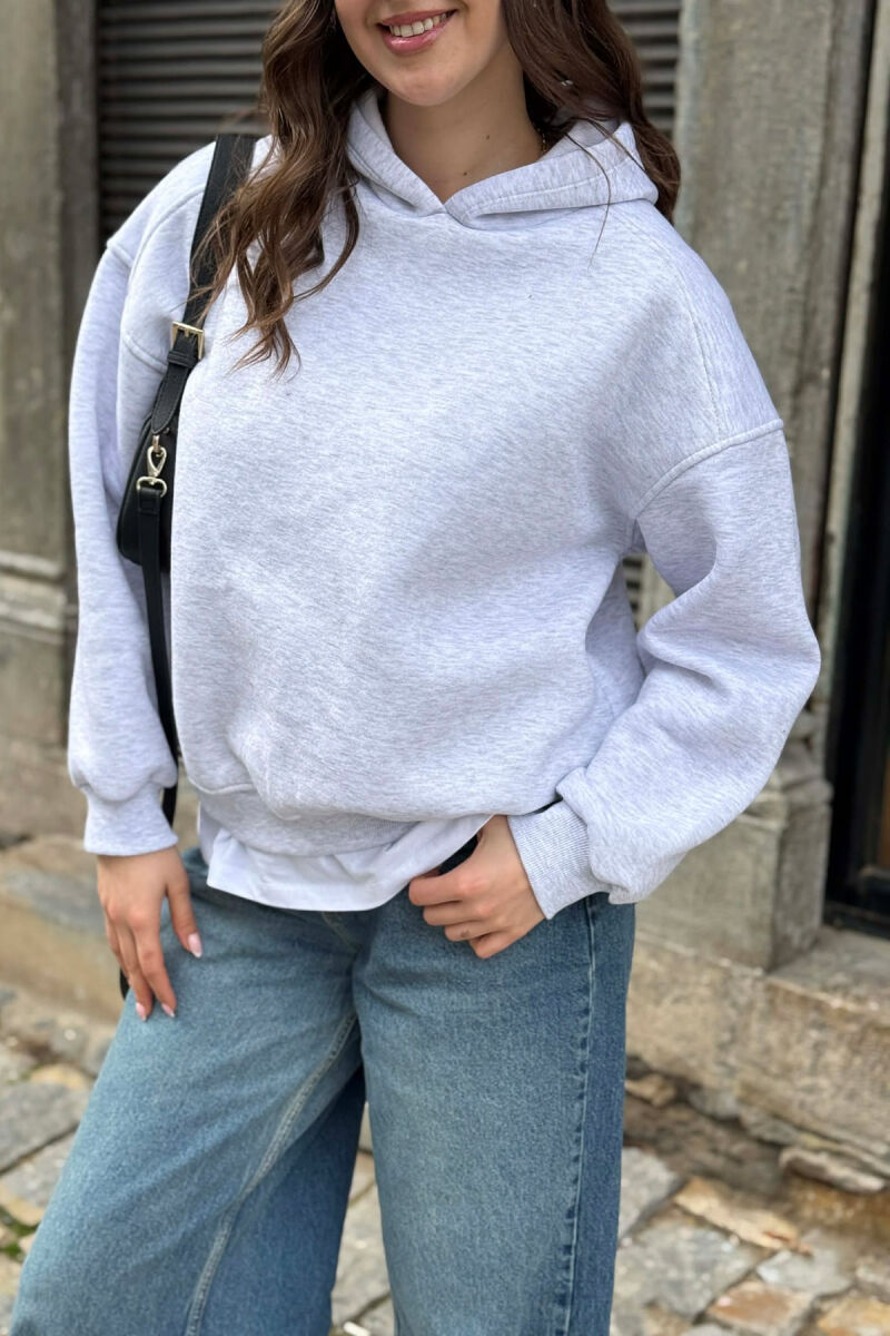 HOODIE NJE NGJYRESHE ME PUSH PER FEMRA NE NGJYREN GRI TE ZBARDHUR - 3