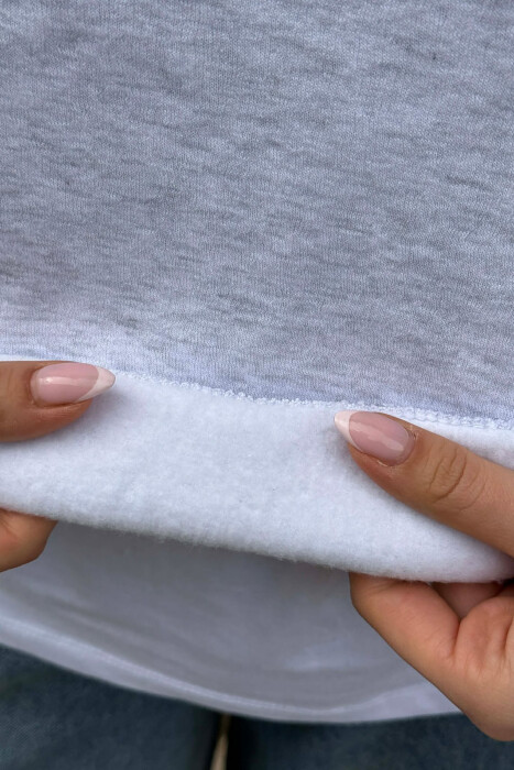 HOODIE NJE NGJYRESHE ME PUSH PER FEMRA NE NGJYREN GRI TE ZBARDHUR - 4