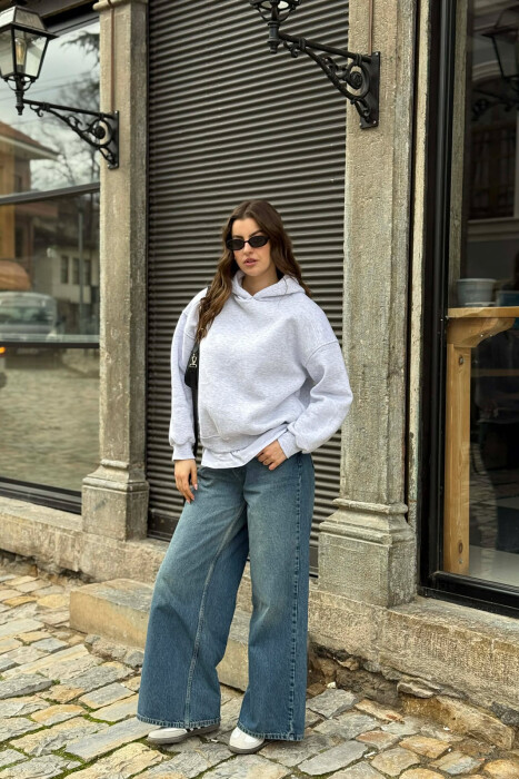 HOODIE NJE NGJYRESHE ME PUSH PER FEMRA NE NGJYREN GRI TE ZBARDHUR - 5