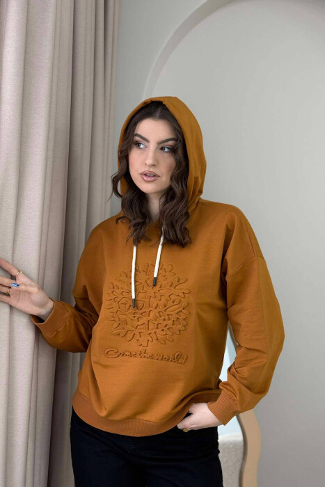 HOODIE NJË NGJYRËSHE PËR FEMRA NË NGJYRËN MUSTARDË - 1