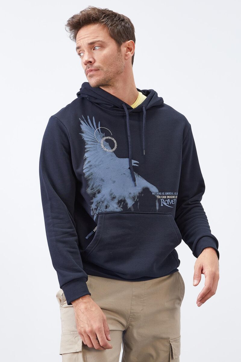 HOODIE NJË NGJYRËSHE PËR MESHKUJ NË NGJYRËN BLU E ERRËT - 8