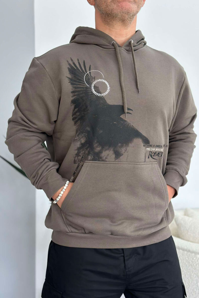 HOODIE NJË NGJYRËSHE PËR MESHKUJ NË NGJYRË ULLIRI - 2