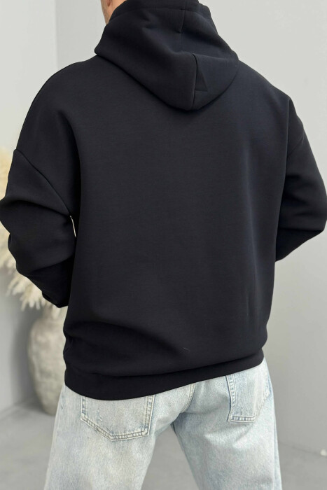 HOODIE NJËNGJYRËSHE ME DIZANJ PARA PËR MESHKUJ NË NGJYRËN BLU TË ERRËT - 2