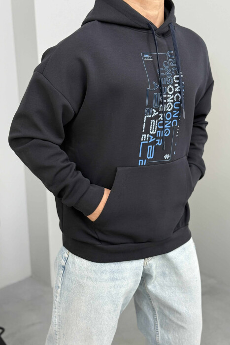 HOODIE NJËNGJYRËSHE ME DIZANJ PARA PËR MESHKUJ NË NGJYRËN BLU TË ERRËT - 3