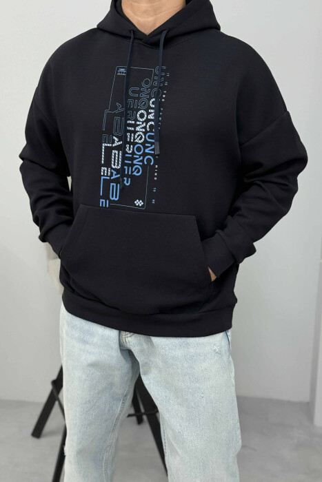 HOODIE NJËNGJYRËSHE ME DIZANJ PARA PËR MESHKUJ NË NGJYRËN BLU TË ERRËT - 4