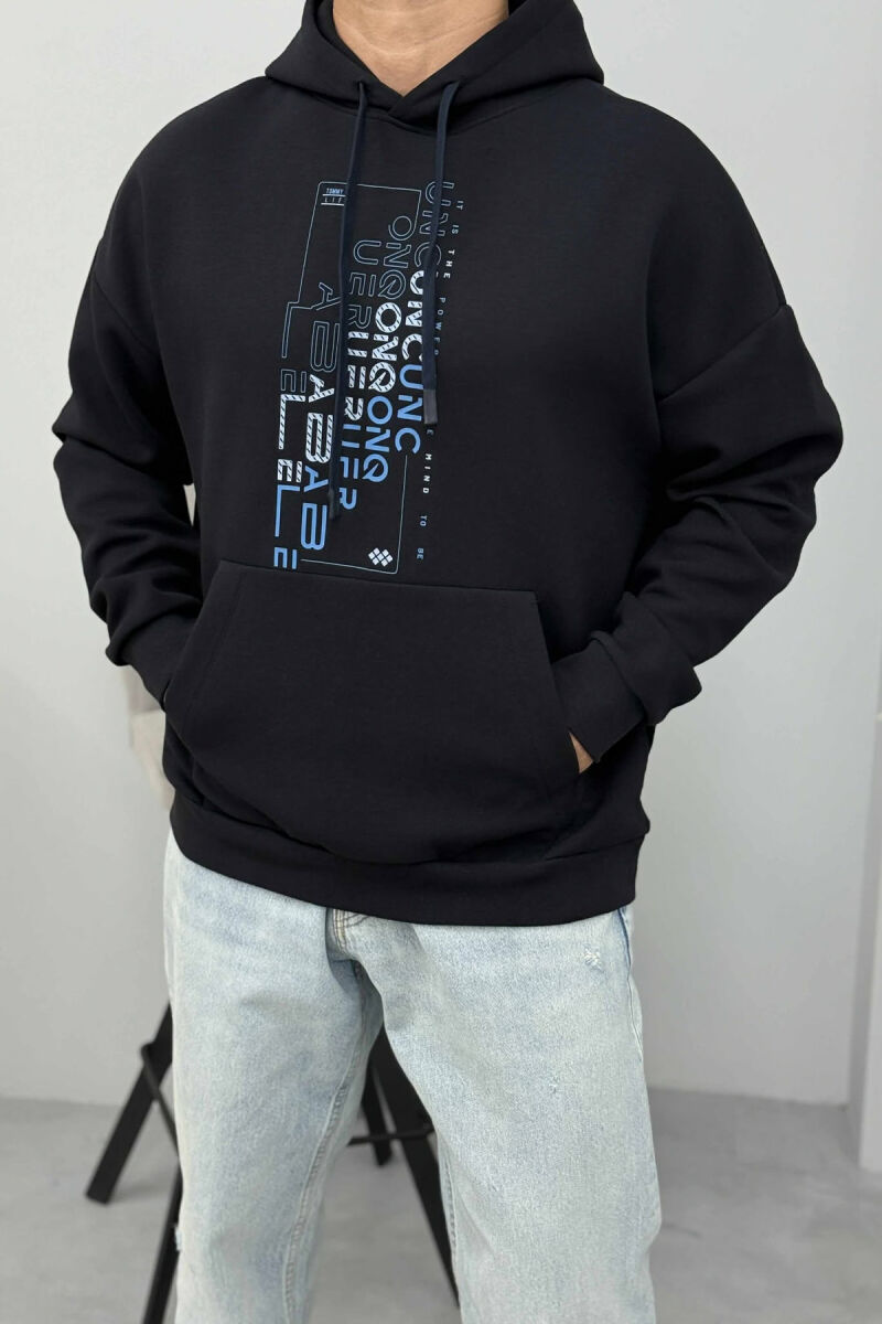 HOODIE NJËNGJYRËSHE ME DIZANJ PARA PËR MESHKUJ NË NGJYRËN BLU TË ERRËT - 4