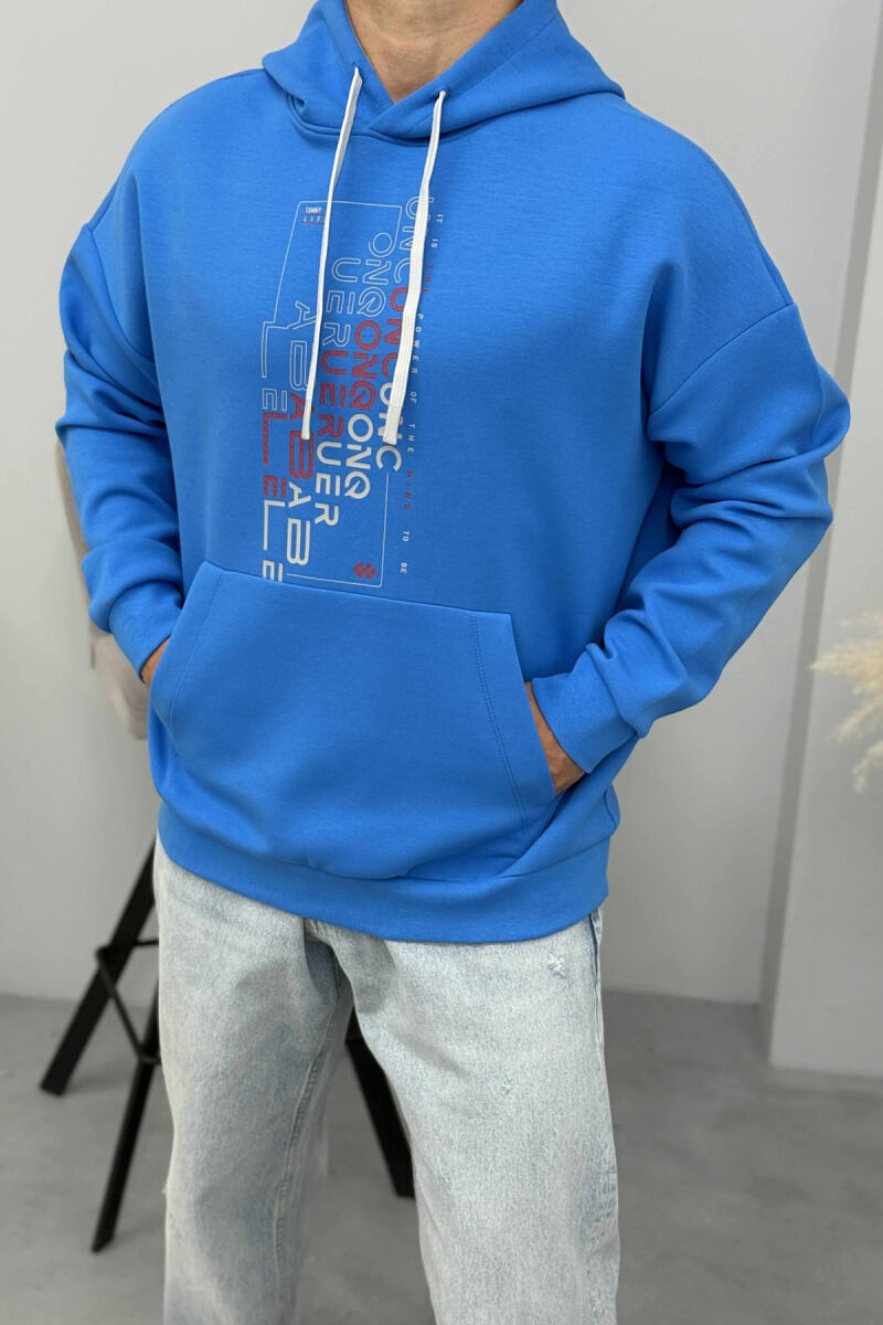 HOODIE NJËNGJYRËSHE ME DIZANJ PARA PËR MESHKUJ NË NGJYRËN BLU TË ZBARDHUR - 3