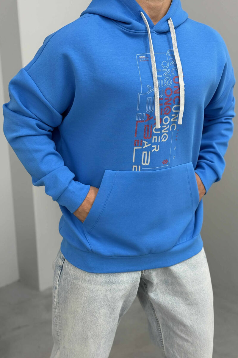 HOODIE NJËNGJYRËSHE ME DIZANJ PARA PËR MESHKUJ NË NGJYRËN BLU TË ZBARDHUR - 4