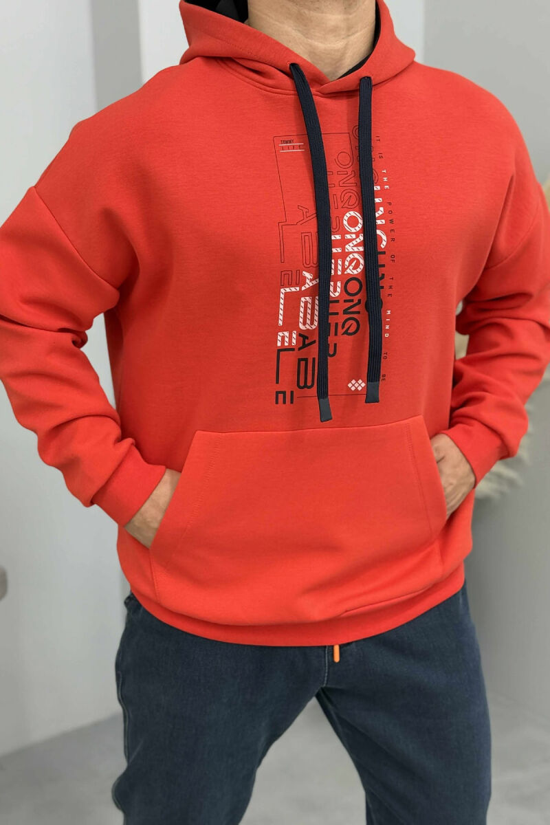 HOODIE NJËNGJYRËSHE ME DIZANJ PARA PËR MESHKUJ NË NGJYRËN E KUQE - 3
