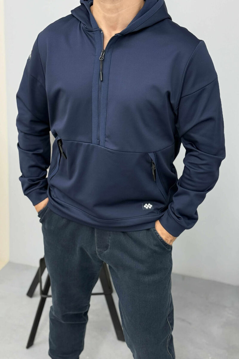 HOODIE NJËNGJYRËSHE ME JAKË ME ZINXHIR PËR MESHKUJ NË NGJYRËN BLU TË ERRËT - 3