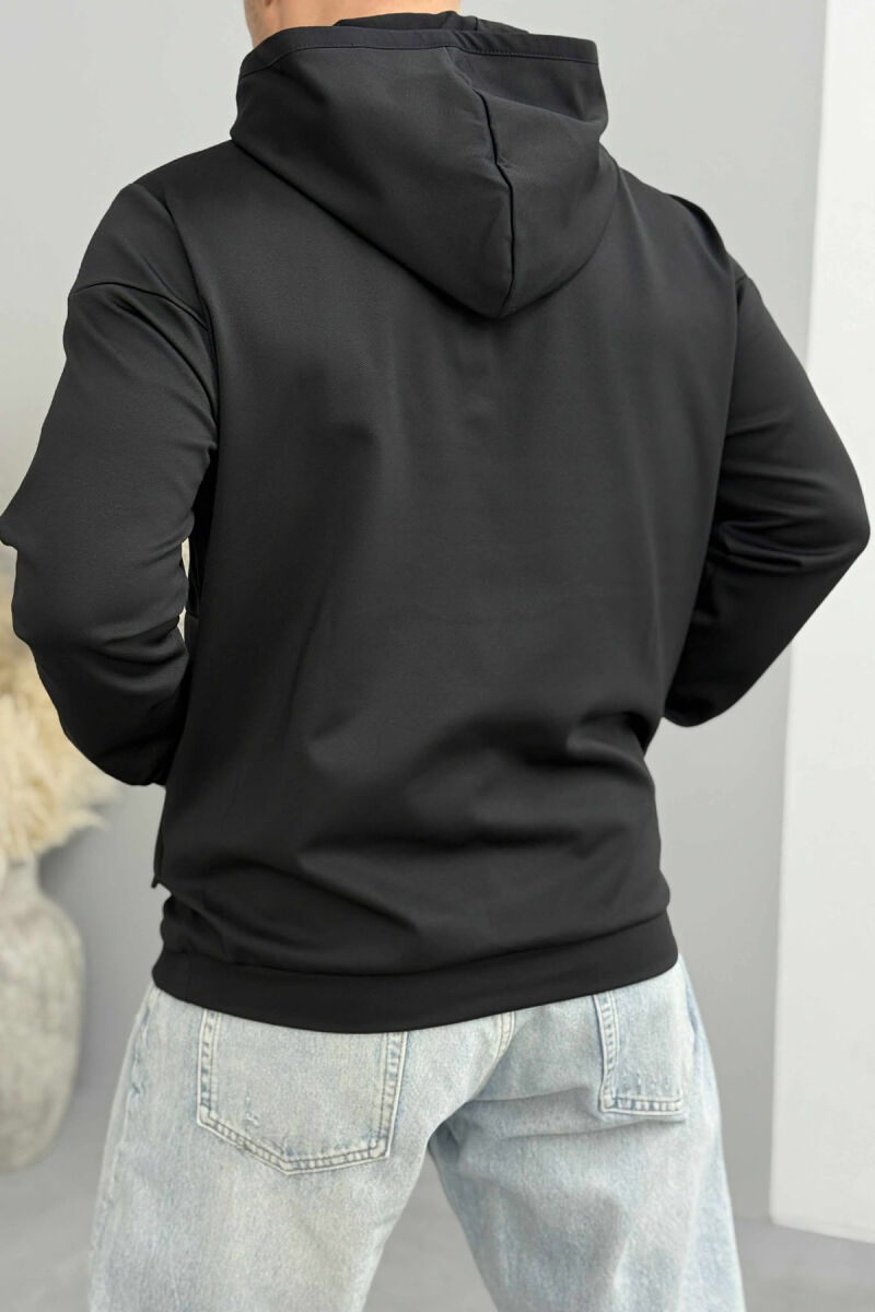 HOODIE NJËNGJYRËSHE ME JAKË ME ZINXHIR PËR MESHKUJ NË NGJYRËN E ZEZË - 2