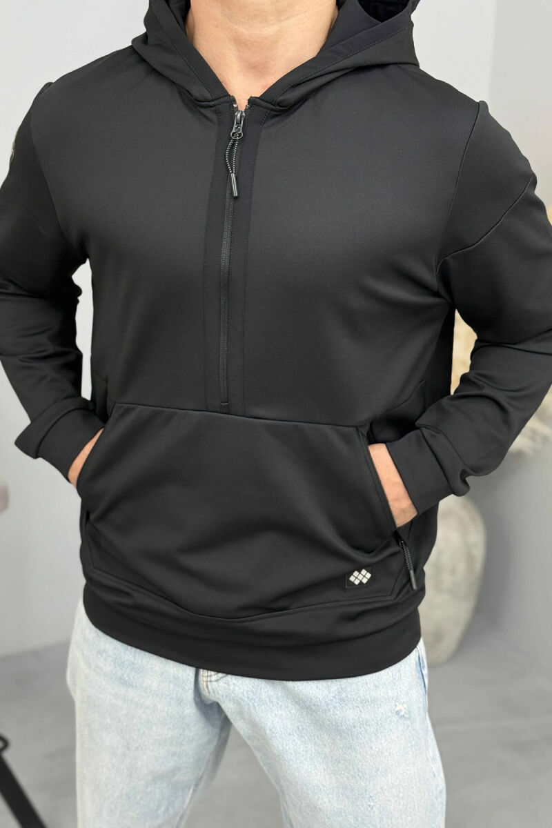 HOODIE NJËNGJYRËSHE ME JAKË ME ZINXHIR PËR MESHKUJ NË NGJYRËN E ZEZË - 3