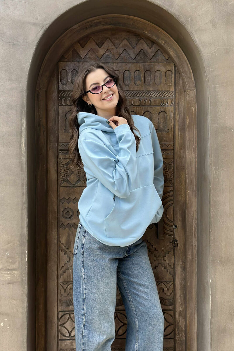 HOODIE NJËNGJYRËSHE ME LOGO TË THJESHTË PARA PËR FEMRA NË NGJYRË BLU TË ZBARDHUR - 2