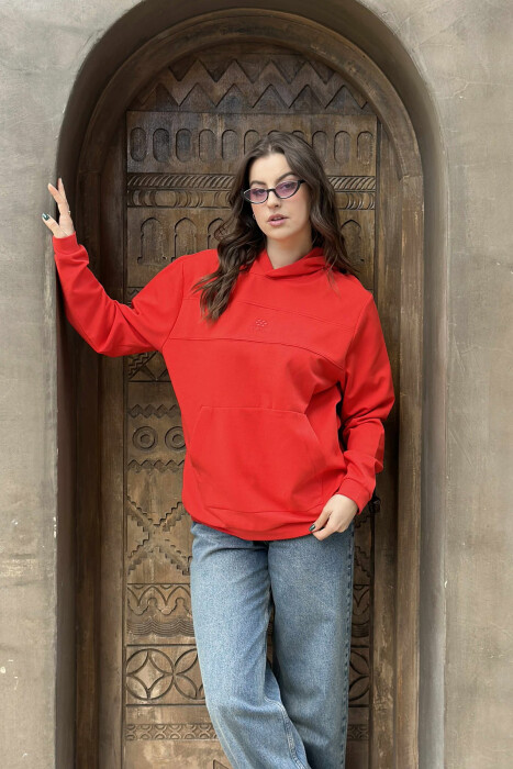 HOODIE NJËNGJYRËSHE ME LOGO TË THJESHTË PARA PËR FEMRA NË NGJYRË TË KUQE - 2