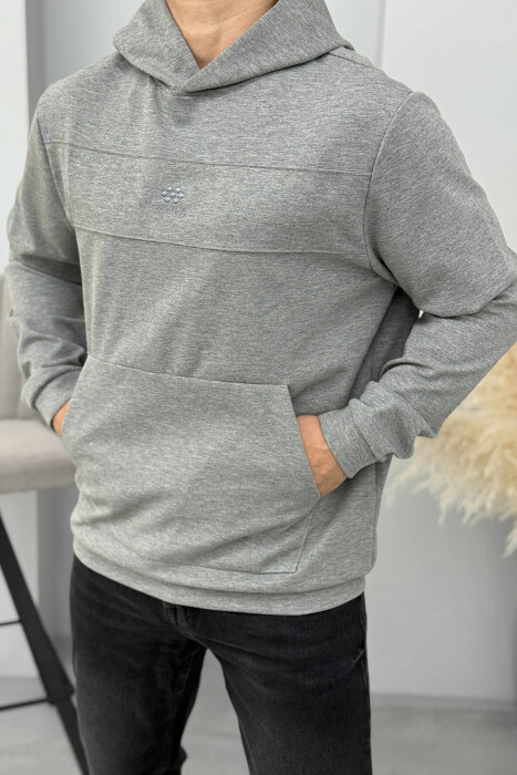 HOODIE NJËNGJYRËSHE ME LOGO TË THJESHTË PARA PËR MESHKUJ NË NGJYRËN GRI - 3