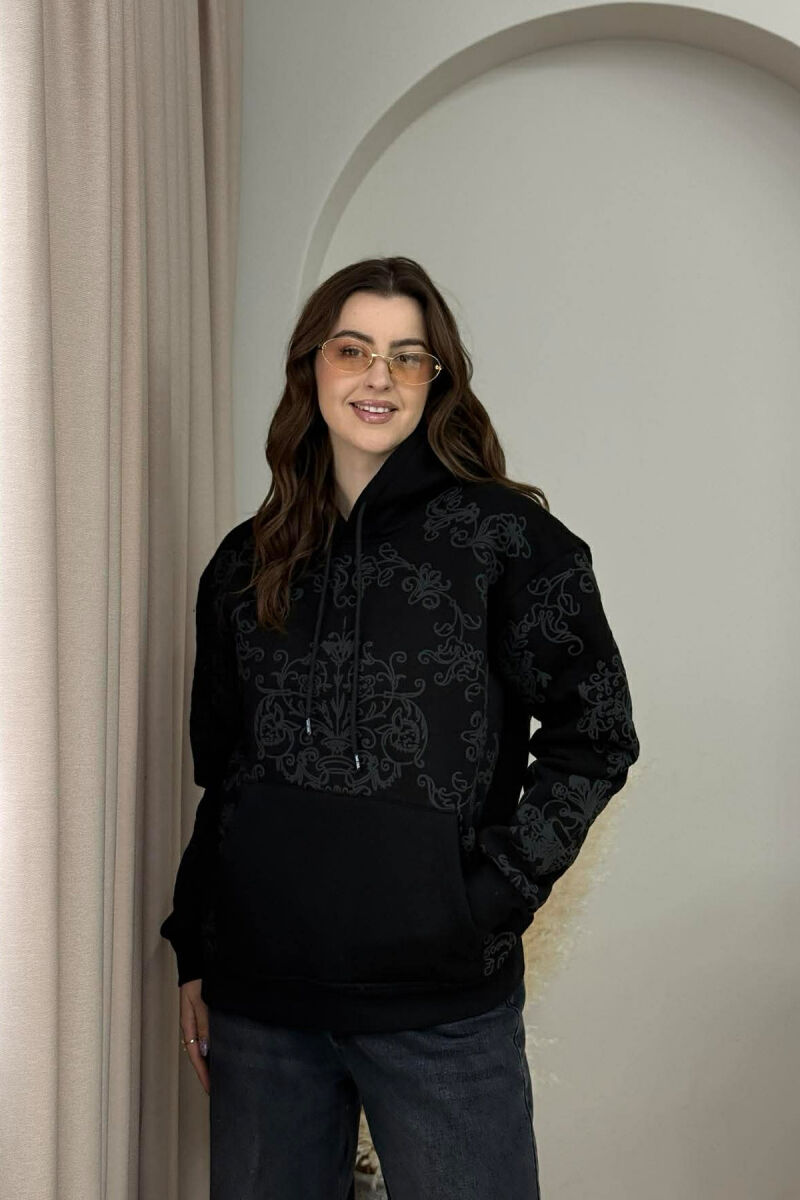 HOODIE NJENGJJYRESHE ME PUSH DHE DIZAJN LULESH PER FEMRA NE NGJYRE TE ZEZE - 1