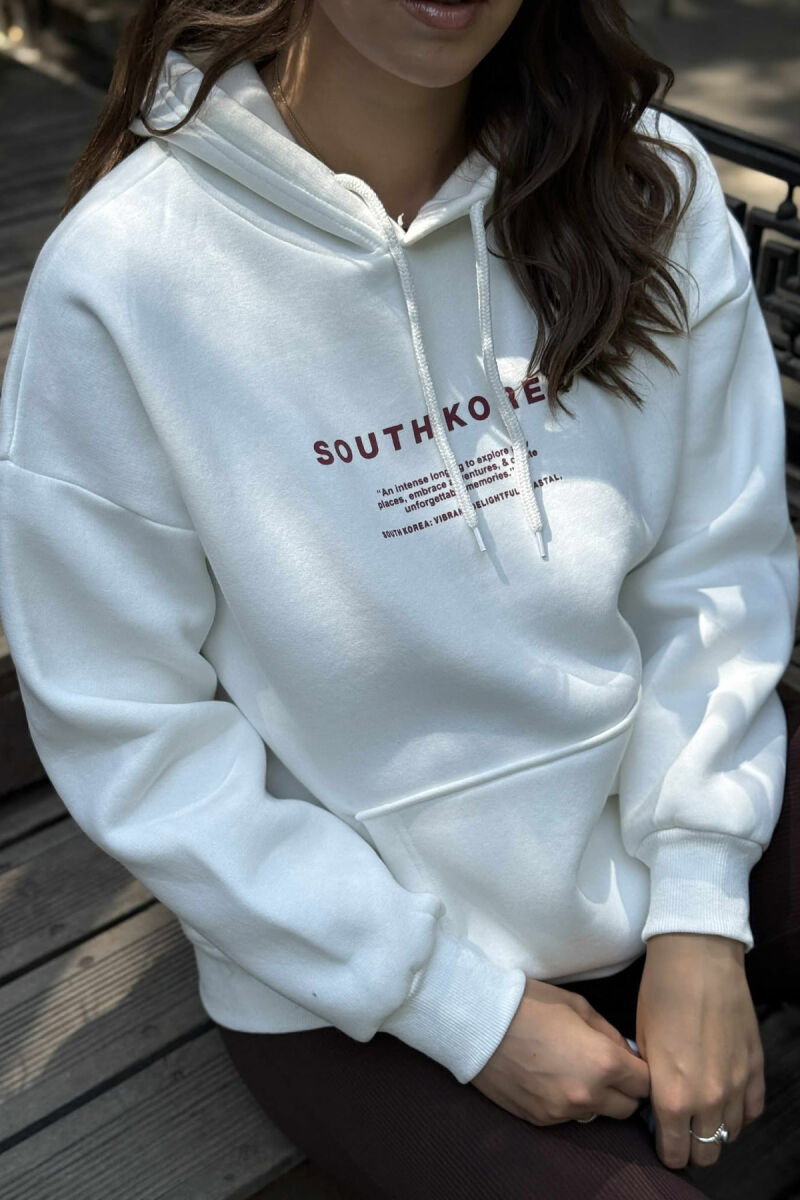 HOODIE NJËNGJYRËSHE ME PUSH DHE ME SHKRIME TË THJESHTA PËR FEMRA NË NGJYRËN E BARDHË - 4