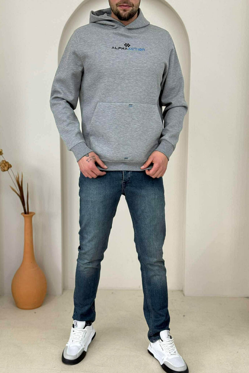 HOODIE NJËNGJYRËSHE ME SHKRIME PARA PËR MESHKUJ NË NGJYRËN GRI - 1