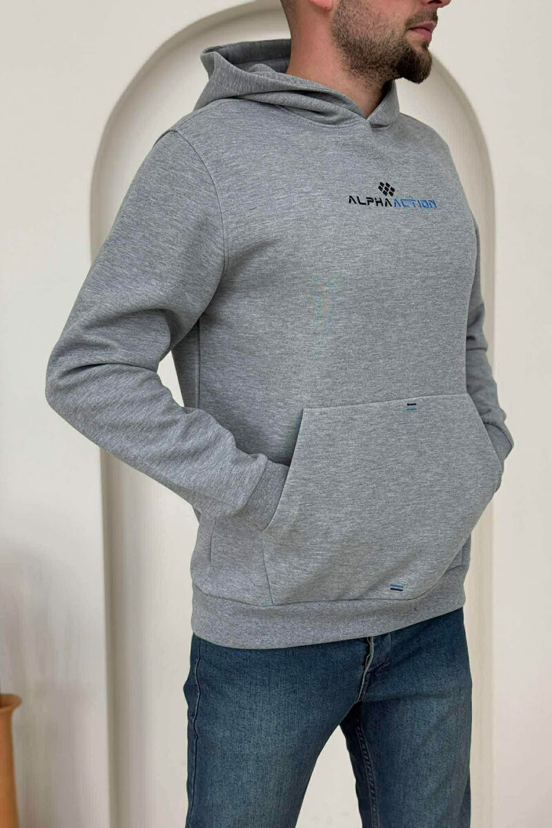 HOODIE NJËNGJYRËSHE ME SHKRIME PARA PËR MESHKUJ NË NGJYRËN GRI - 2