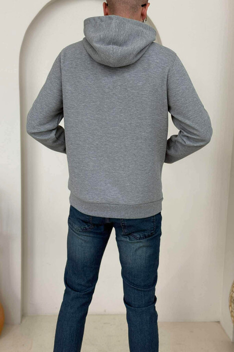 HOODIE NJËNGJYRËSHE ME SHKRIME PARA PËR MESHKUJ NË NGJYRËN GRI - 4