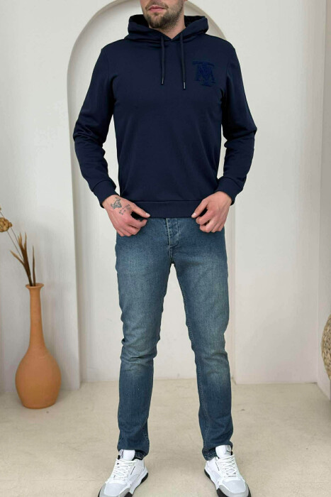 HOODIE NJËNGJYRËSHE ME LOGO TË THJESHTË PARA PËR MESHKUJ NË NGJYRËN BLU TË ERRËT - 1