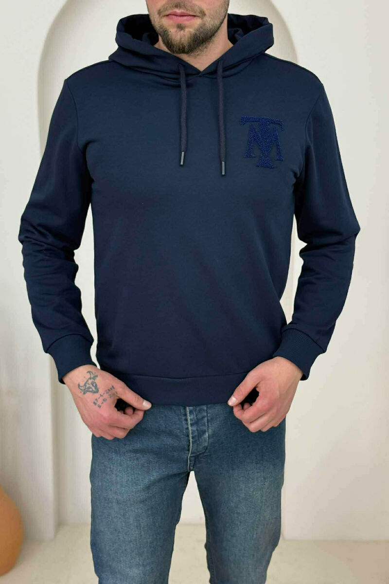 HOODIE NJËNGJYRËSHE ME LOGO TË THJESHTË PARA PËR MESHKUJ NË NGJYRËN BLU TË ERRËT - 3