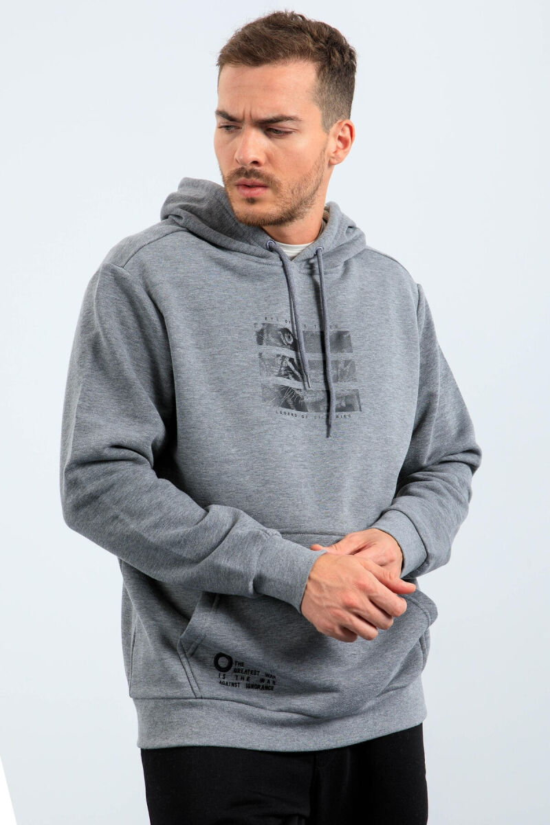 HOODIE PAMBUKU ME IMAZH PËR MESHKUJ NË NGJYRË GRI - 7