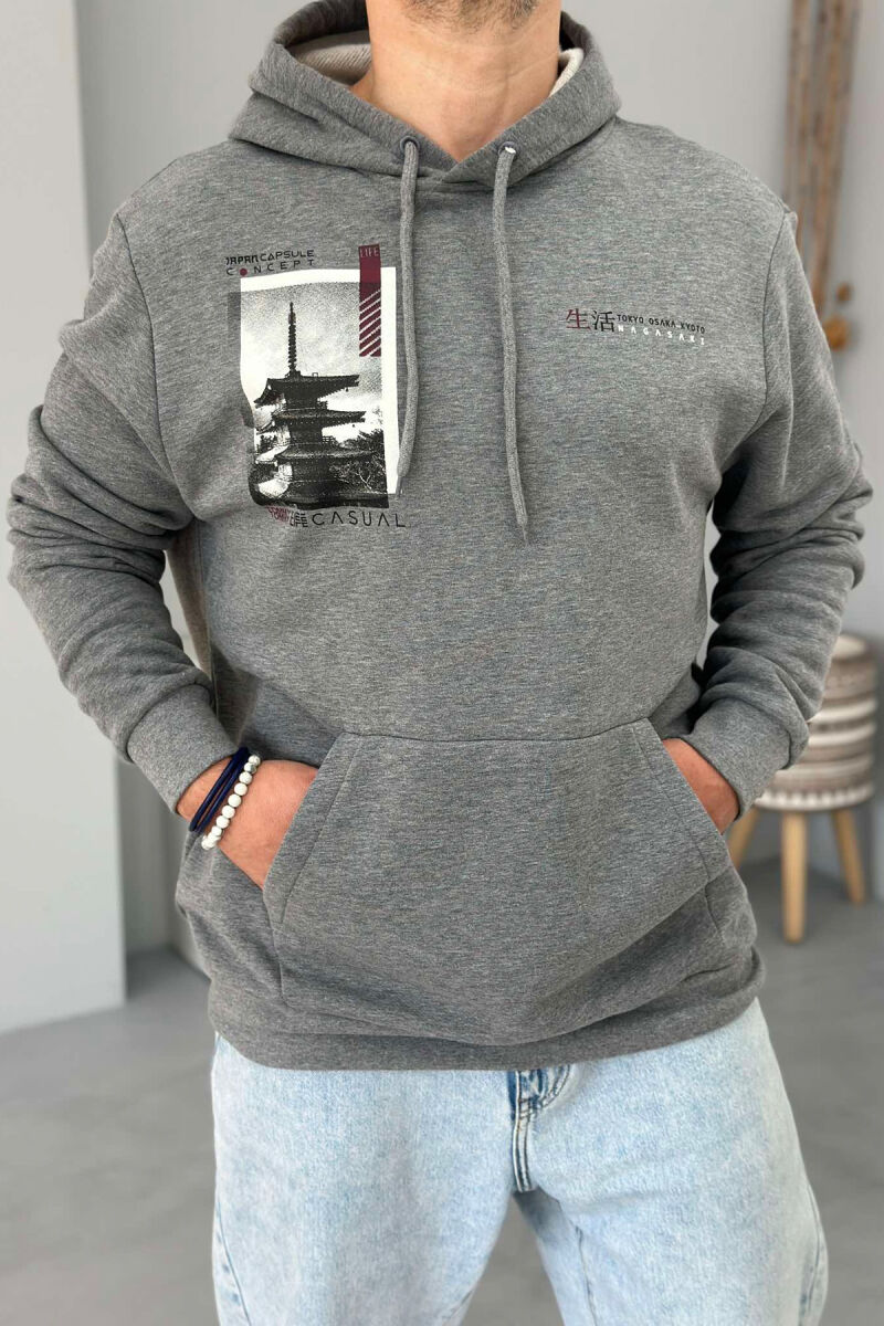 HOODIE PAMBUKU ME IMAZH PËR MESHKUJ NË NGJYRËN GRI - 4