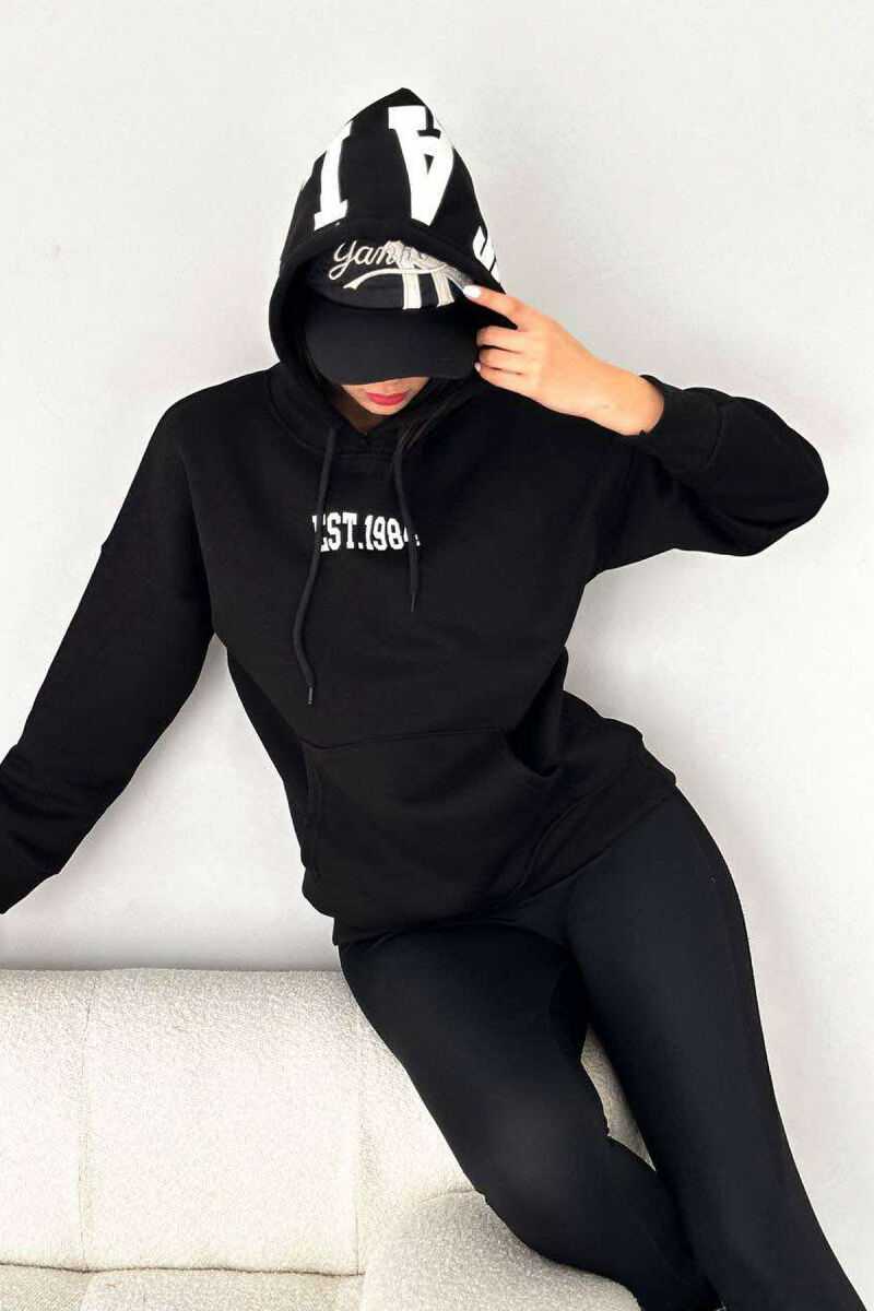 HOODIE PAMBUKU NJË NGJYRËSHE PËR FEMRA NË NGJYRËN E ZEZË - 3