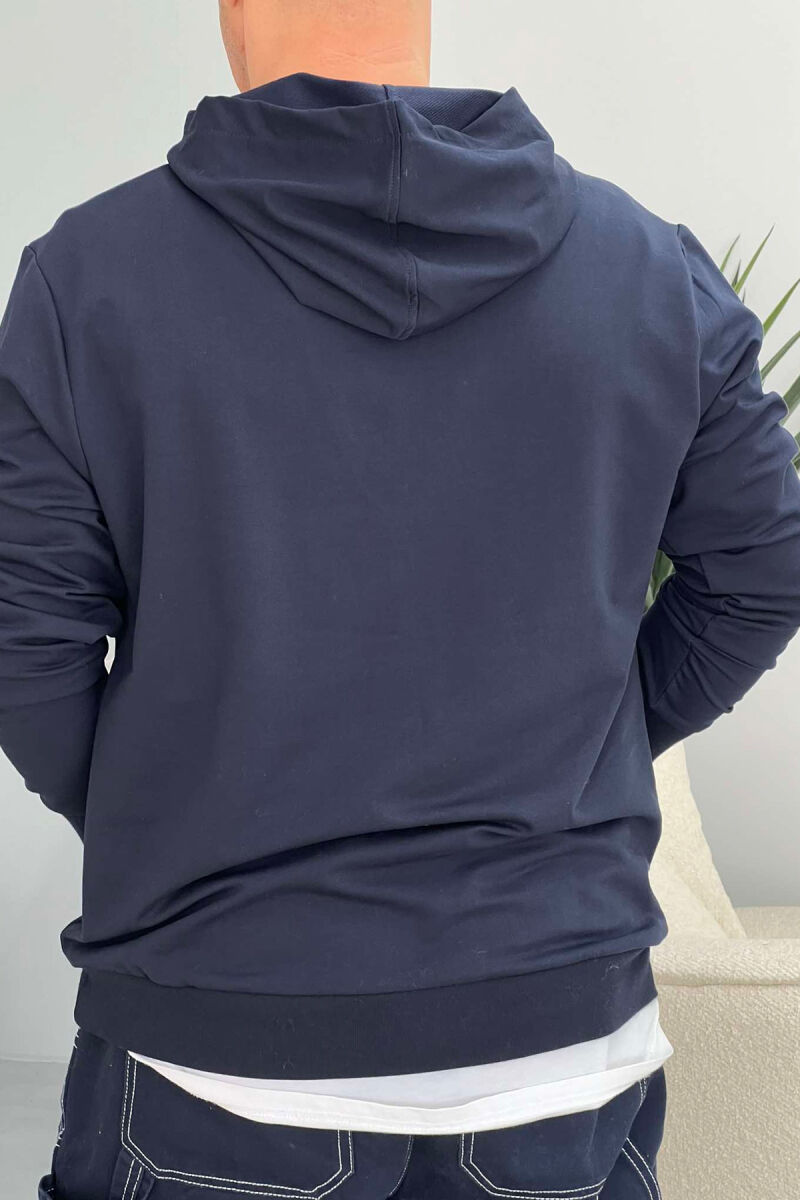 HOODIE PAMBUKU NJË NGJYRËSHE PËR MESHKUJ NË NGJYRËN BLU - 3