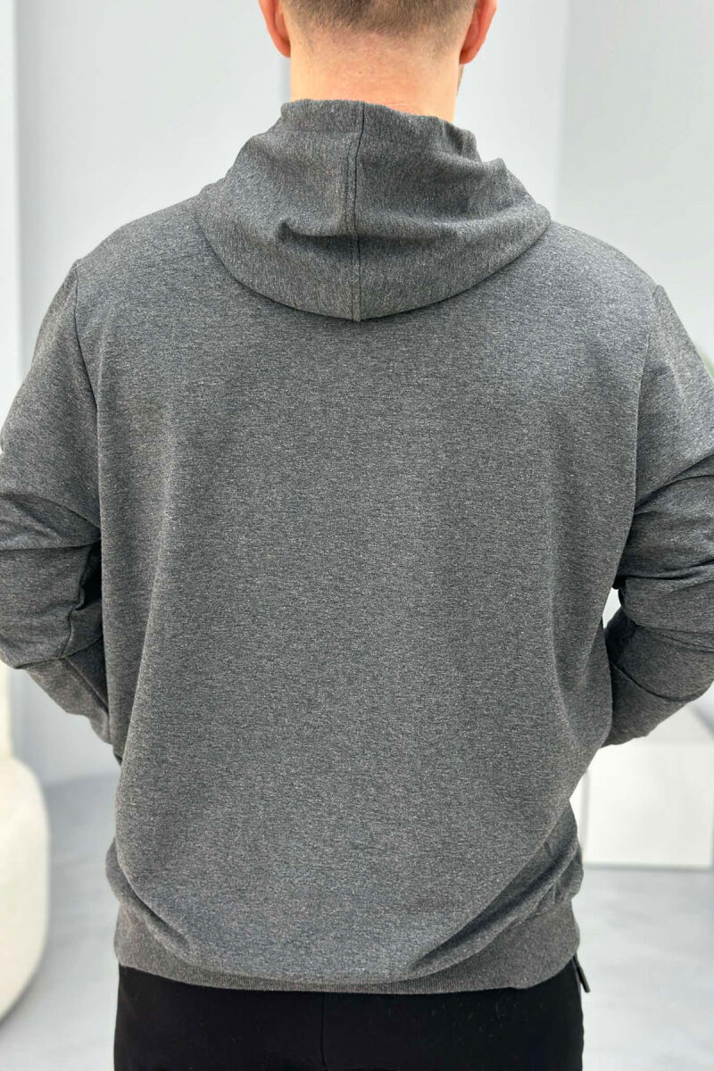 HOODIE PAMBUKU NJË NGJYRËSHE PËR MESHKUJ NË NGJYRËN GRI - 3