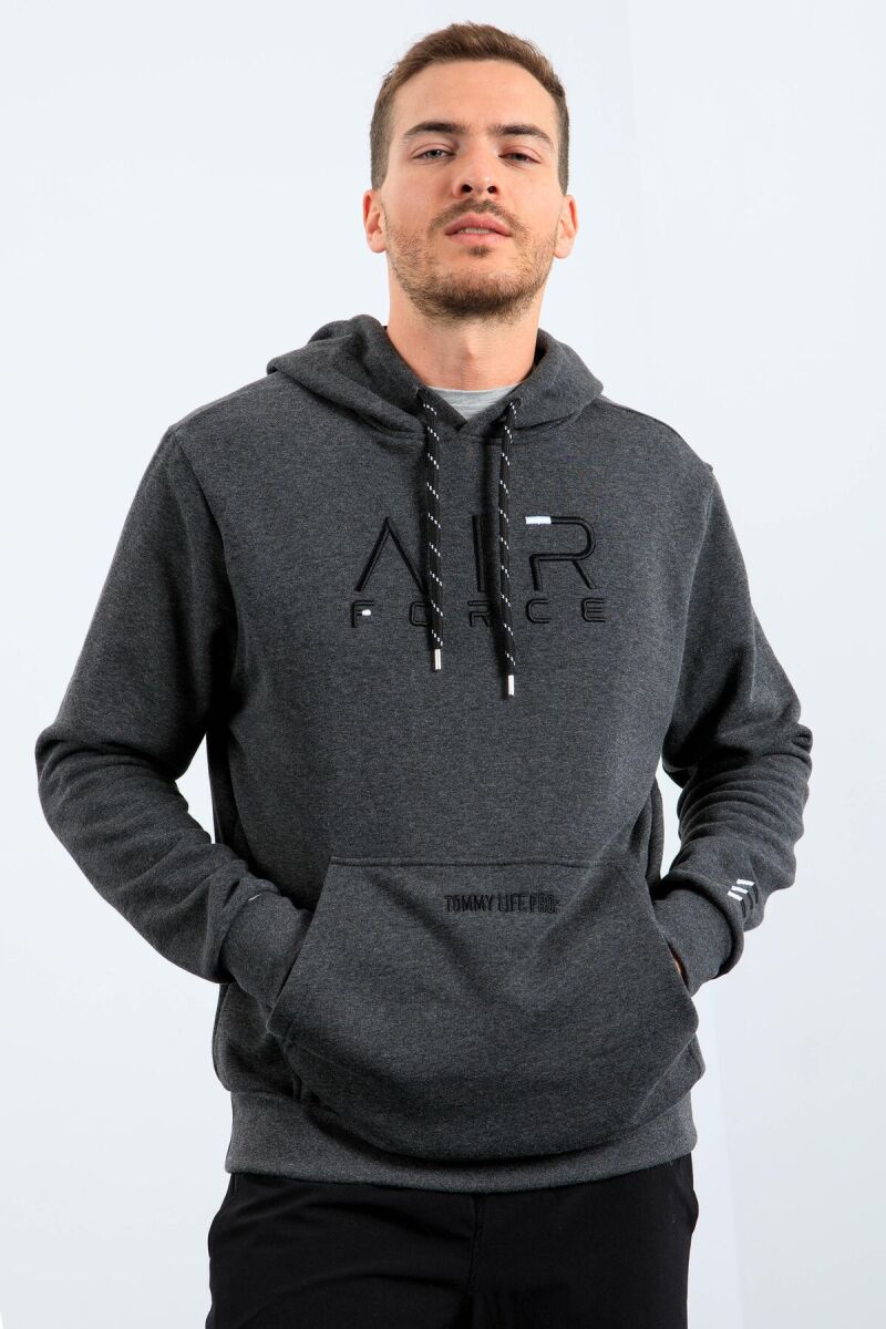 HOODIE PAMBUKU PËR MESHKUJ NË NGJYRË GRI E ERRËT - 3