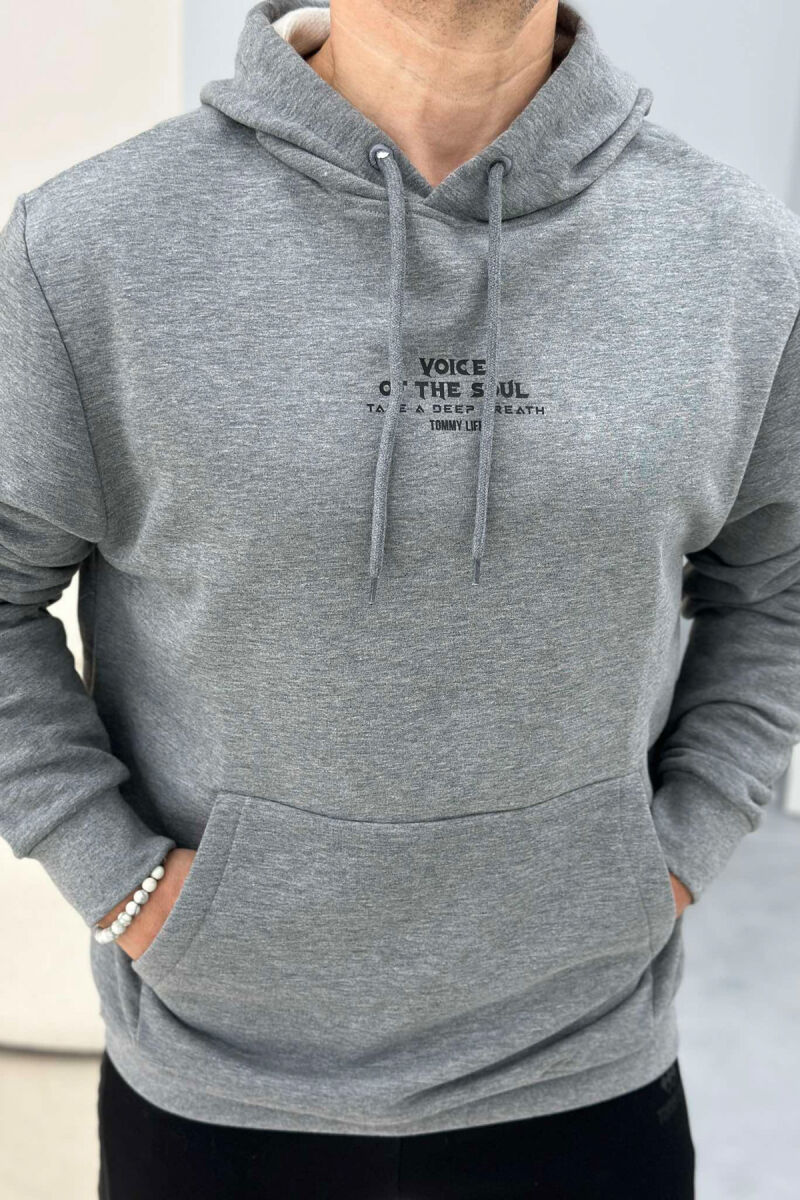 HOODIE PAMBUKU PËR MESHKUJ NË NGJYRË GRI - 3