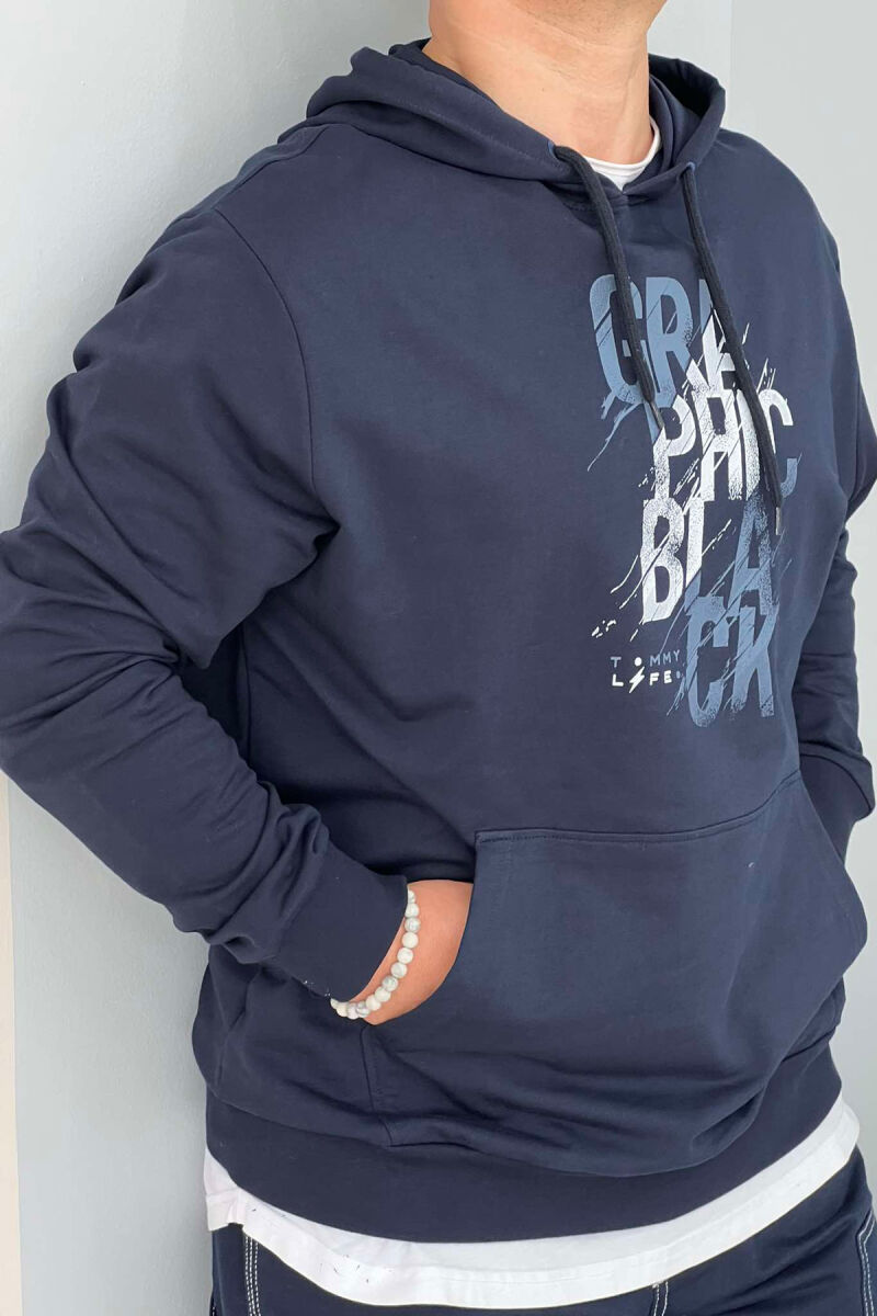 HOODIE PAMBUKU PËR MESHKUJ NË NGJYRËN BLU - 1