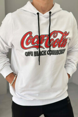 HOODIE PËR MESHKUJ ME DIZANJIN E LOGOS COCA-COLA NË NGJYRËN E BARDHË 