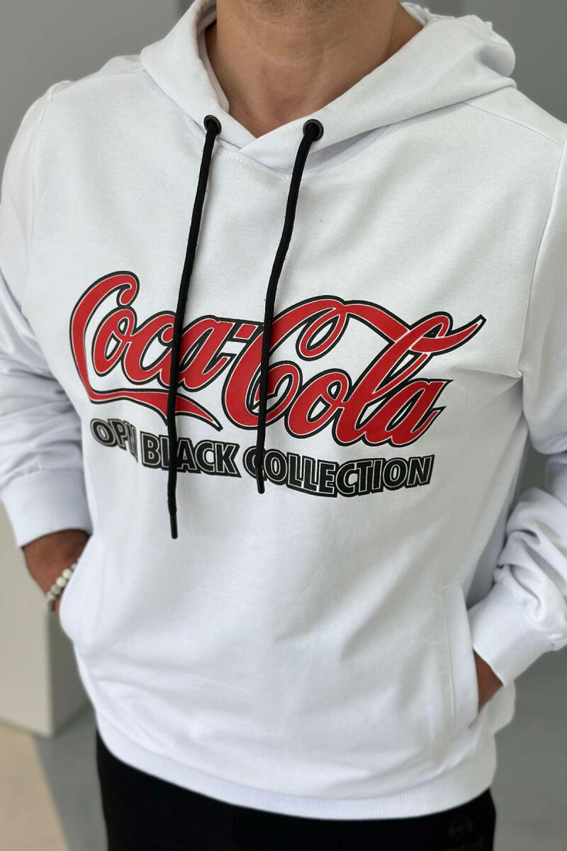 HOODIE PËR MESHKUJ ME DIZANJIN E LOGOS COCA-COLA NË NGJYRËN E BARDHË - 3