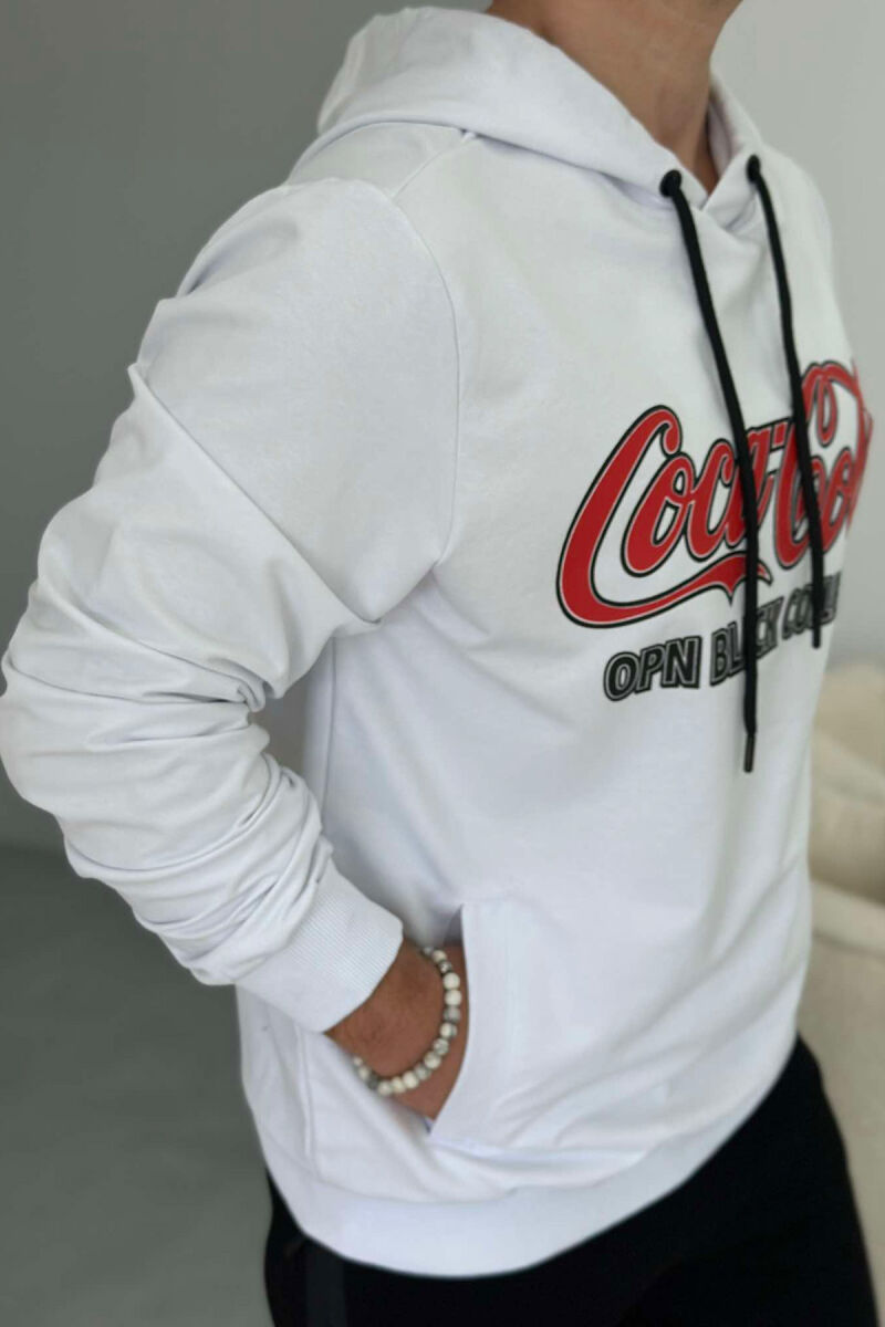 HOODIE PËR MESHKUJ ME DIZANJIN E LOGOS COCA-COLA NË NGJYRËN E BARDHË - 4