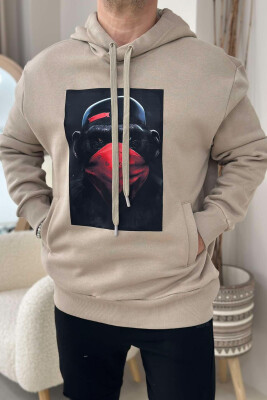 HOODIE PËR MESHKUJ ME DIZENJO MAJMUNI NË NGJYRËN BEZHË 