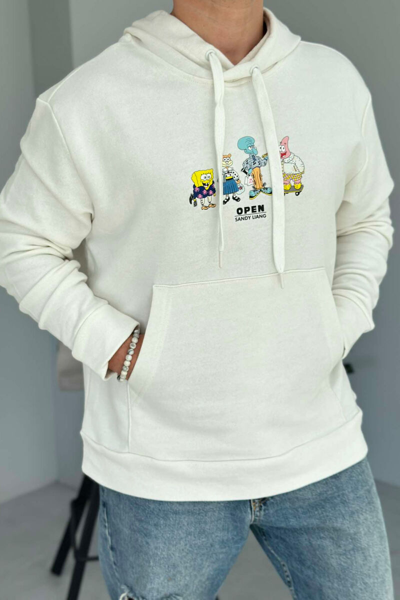 HOODIE PËR MESHKUJ ME DIZENJO SPONGEBOB NË NGJYRËN E BARDHË - 2