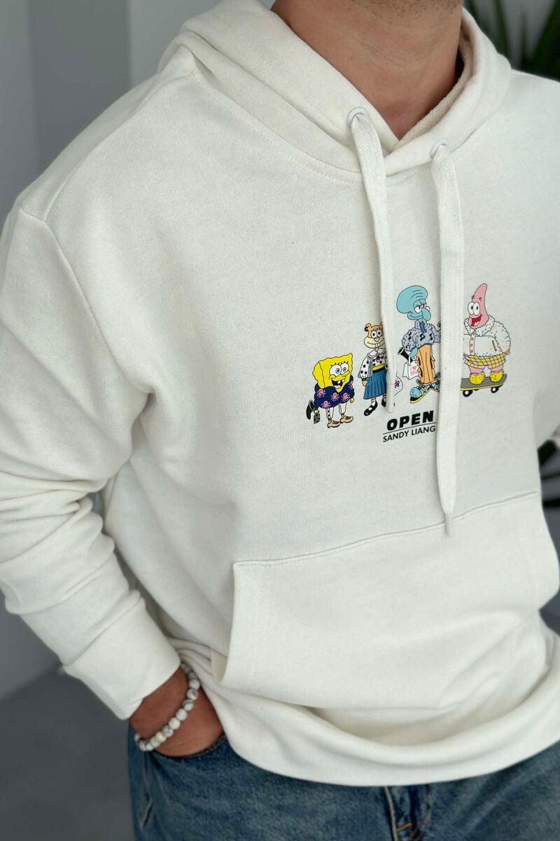 HOODIE PËR MESHKUJ ME DIZENJO SPONGEBOB NË NGJYRËN E BARDHË - 4