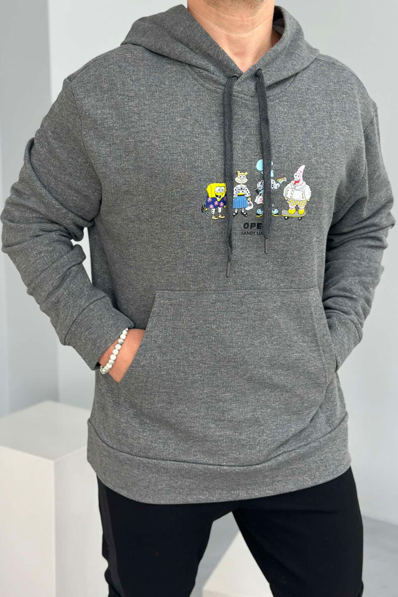 HOODIE PËR MESHKUJ ME DIZENJO SPONGEBOB NË NGJYRËN GRI TË ERRËT - 1