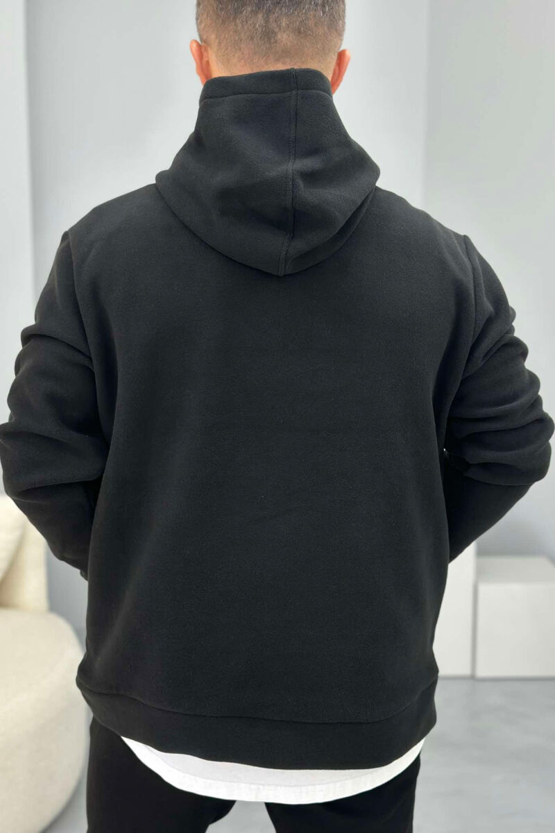 HOODIE POLARE NJË NGJYRËSHE PËR MESHKUJ NË NGJYRË TË ZEZË - 3