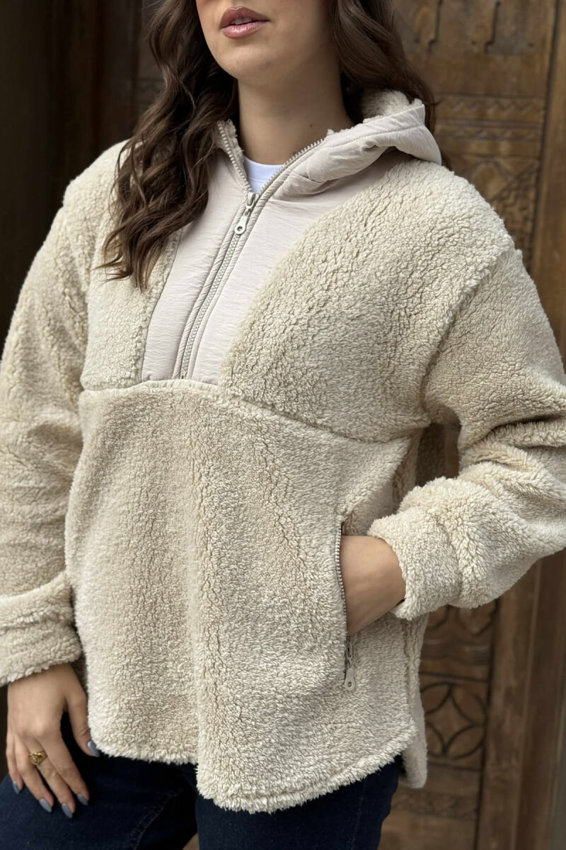HOODIE POLARE PËR FEMRA NË NGJYRËN BEZHË E ZBARDHUR - 4